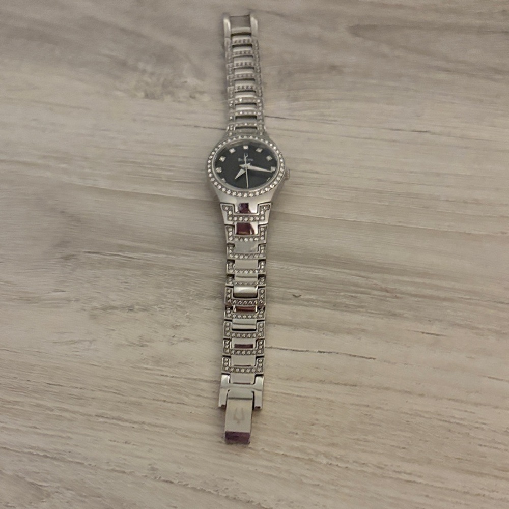 Bulova Silver Watch with Black Dial